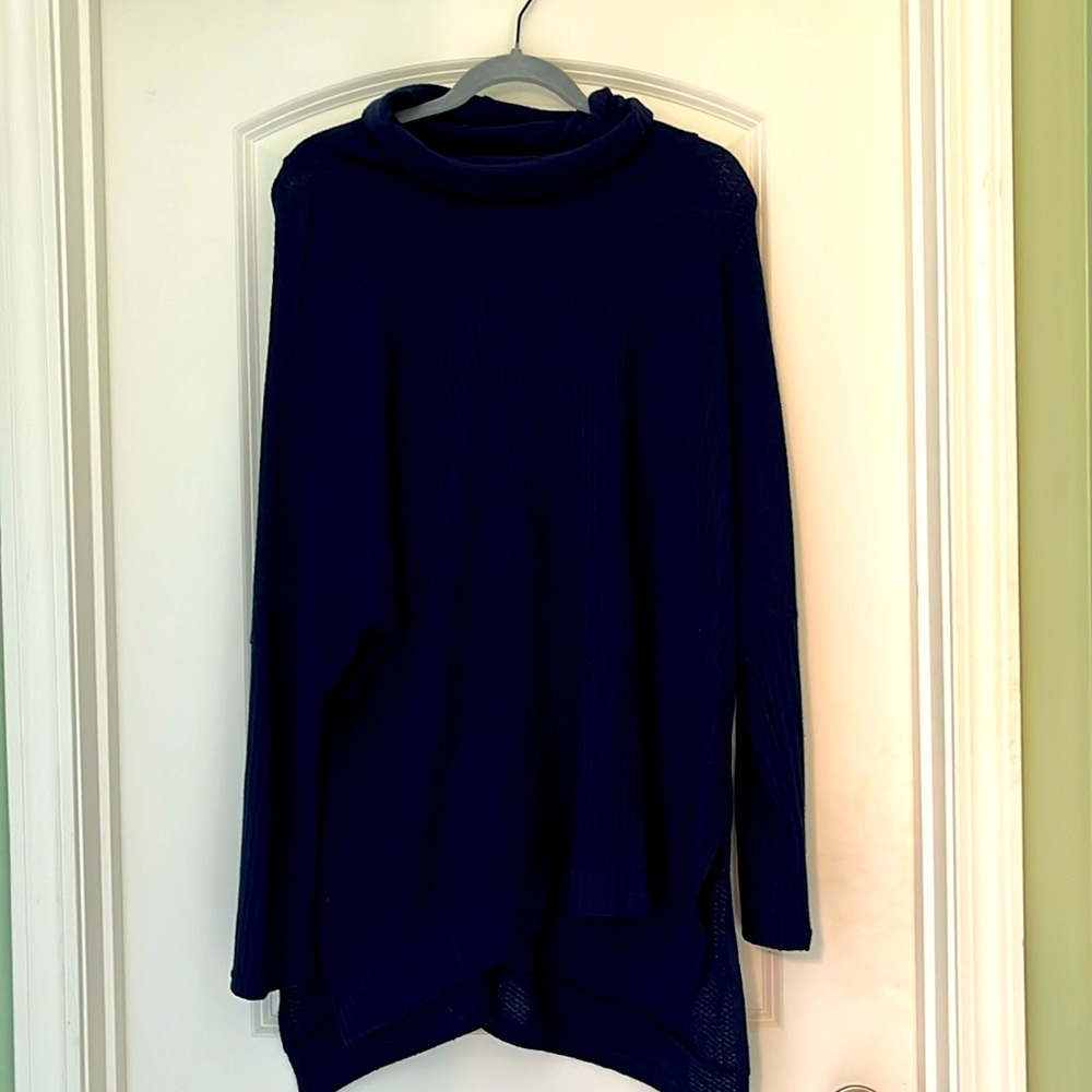Medium Navy waffle cowl neck tunic